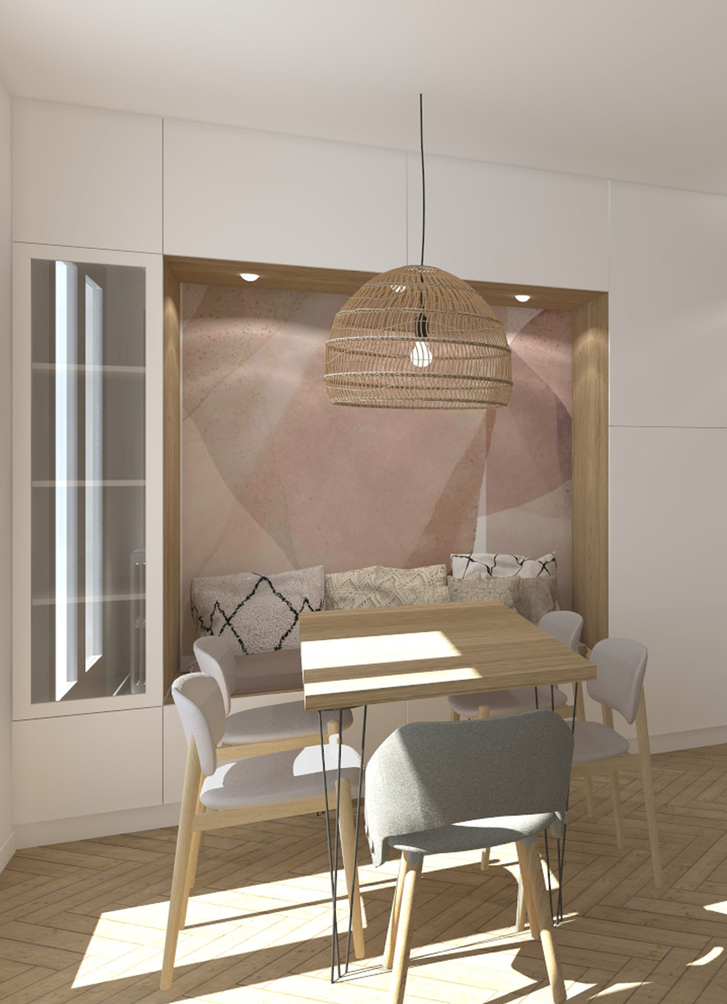 KLR : Rénovation intérieure d’un appartement à Paris, salle à manger avec niche papiers peints.