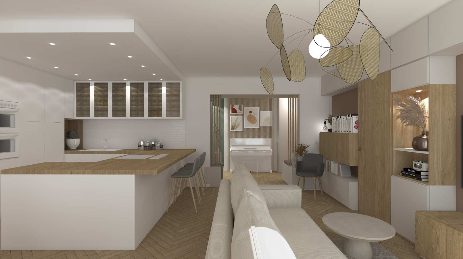 KLR : Rénovation intérieure d’un appartement à Paris, cuisine et séjour.