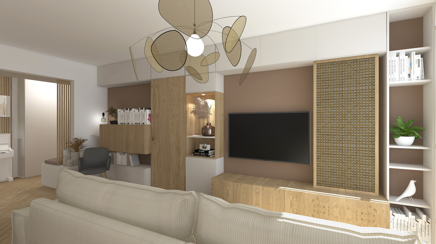 KLR : Rénovation intérieure d’un appartement à Paris, aménagement d’un séjour, salon, salle à manger.