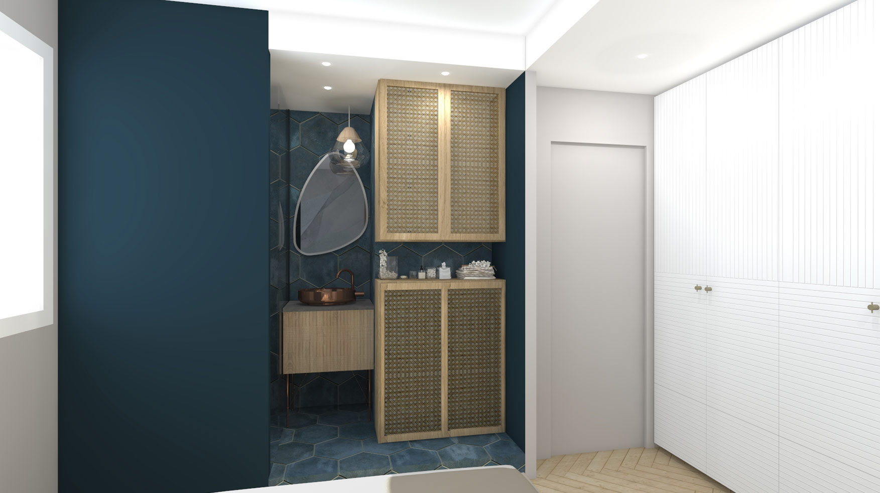 KLR : Rénovation intérieure d’un appartement à Paris, aménagement d’une suite parentale.