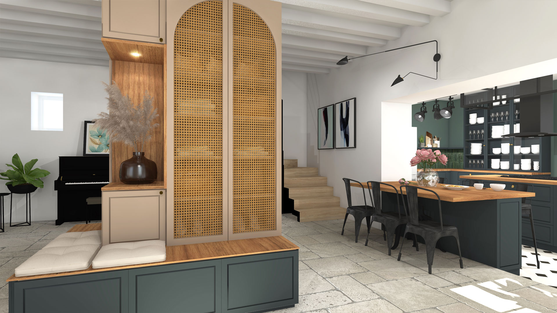 KLR Architecte d’intérieur : Rénovation d’une cuisine ancienne, tendance vintage proche de Lyon