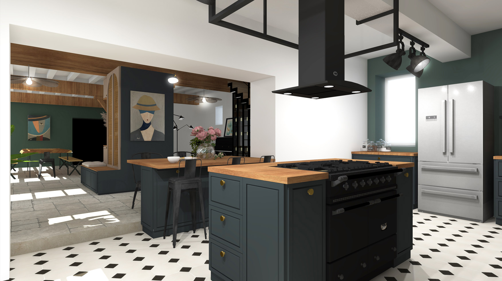 KLR Architecte d’intérieur : Rénovation d’une cuisine ancienne, tendance vintage proche de Lyon